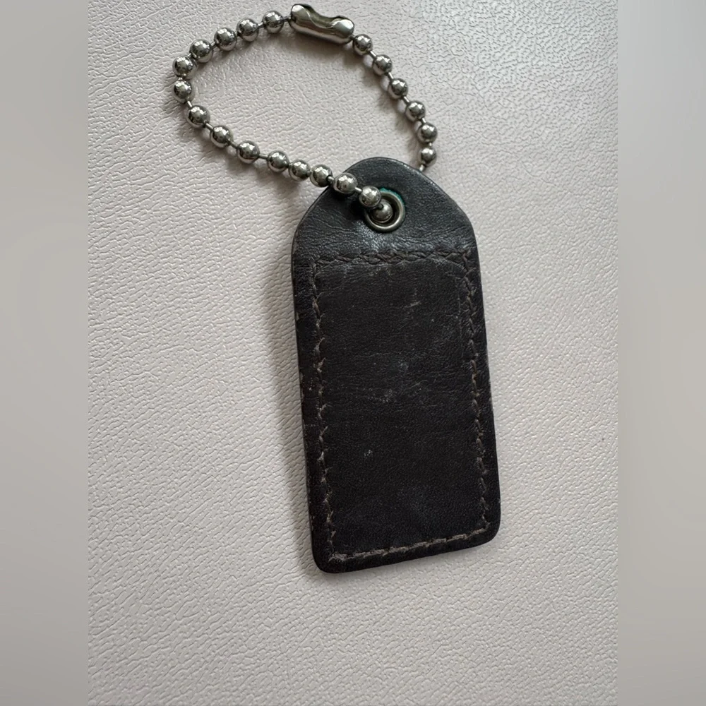 COACH Dark Brown Leather Textured Keychain Fob Bag Charm Hangtag - Picture 4 of 4